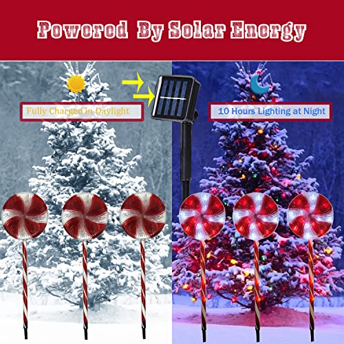 Fcysy Solar Christmas Lights Outdoor Decorations, Red and White Lollipop Outside Solar Powered Xmas Pathway Lights, Waterproof Christmas Yard Walkway Stake Lights for Holiday Lawn Garden Patio Décor