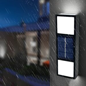 solar wall light, up and down illuminate, outdoor sunlight lamp, ip65 waterproof, long endurance time, modern decor for home garden porch, black ,with 6 led lamp beads