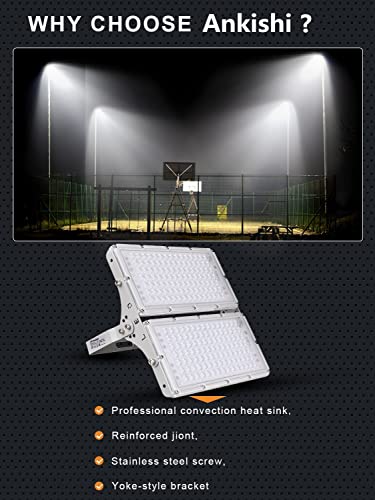 Ankishi 200W LED Flood Lights Outdoor, Waterproof IP67 20000LM Security Floodlights with 2 Adjustable Modules, 6500K Daylight White Outdoor Work Light for Garden, Yard, Stadium, Warehouse, Square