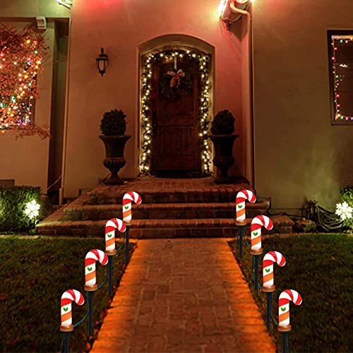 7FT Christmas Pathway Markers Lights, Set of 4 Christmas Candy Cane Pathway Lights with 4 C7 Lights, Outdoor Lawn Lights Landscape Driveway Lights for Holiday Outside Yard Garden Xmas Walkway Decor