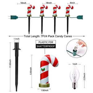 7FT Christmas Pathway Markers Lights, Set of 4 Christmas Candy Cane Pathway Lights with 4 C7 Lights, Outdoor Lawn Lights Landscape Driveway Lights for Holiday Outside Yard Garden Xmas Walkway Decor