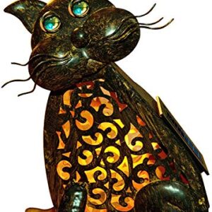 A-FFORDABLE Outdoor Garden Yard Landscape Decorations Cat Lamp 3D Christmas Yard Feline Metal Figures Solar Power Amber LED Light