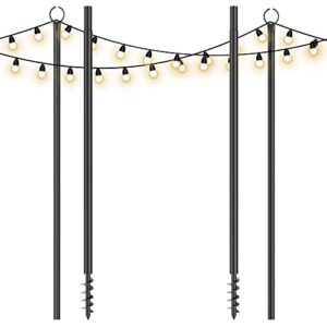 kincubow string light poles, outdoor string light poles for outside string lights, 10ft spiral screw-in string light poles for patio, bistro string light poles for backyard patio garden party 2 packs
