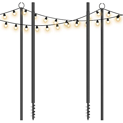 Kincubow String Light Poles, Outdoor String Light Poles for Outside String Lights, 10ft Spiral Screw-in String Light Poles for Patio, Bistro String Light Poles for Backyard Patio Garden Party 2 Packs