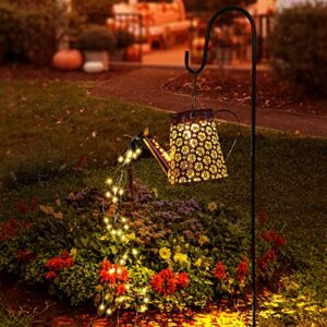 solar watering can with fairy string lights for garden decor, solar garden lights for yard decor, solar pathway lantern for outdoor patio decor holiday christmas halloween and more (90led, warm white)