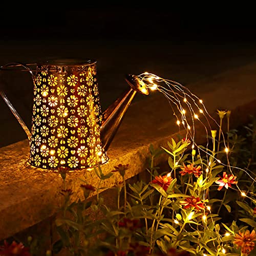 Solar Watering Can with Fairy String Lights for Garden Decor, Solar Garden Lights for Yard Decor, Solar Pathway Lantern for Outdoor Patio Decor Holiday Christmas Halloween and More (90LED, Warm White)