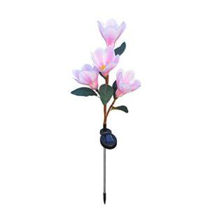 lizhoumil outdoor solar flower stake lights,waterproof solar magnolia flower garden lights,led solar landscape light,ground plug lamp for garden lawn path yard patio driveway backyard decoration pink