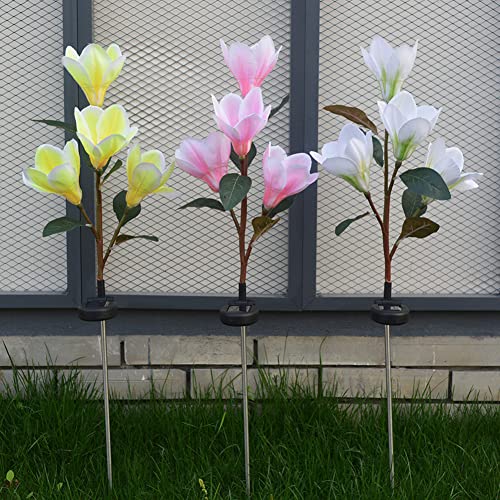 LIZHOUMIL Outdoor Solar Flower Stake Lights,Waterproof Solar Magnolia Flower Garden Lights,LED Solar Landscape Light,Ground Plug Lamp for Garden Lawn Path Yard Patio Driveway Backyard Decoration Pink