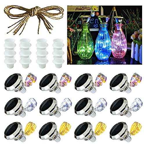 Solar Wine Bottle Lights，Diamond Wine Cork Lights 12 Pack 20LED Solar Powered Decorations Indoor/Outdoor Garden Mini String Lights for DIY/Decor/Party/Wedding/Christmas/Halloween-Mixed Packaging