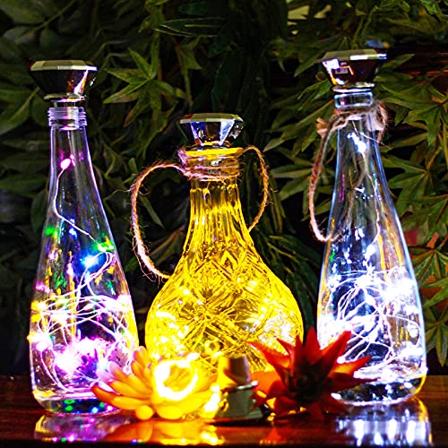 Solar Wine Bottle Lights，Diamond Wine Cork Lights 12 Pack 20LED Solar Powered Decorations Indoor/Outdoor Garden Mini String Lights for DIY/Decor/Party/Wedding/Christmas/Halloween-Mixed Packaging
