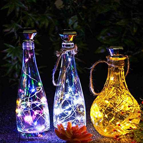 Solar Wine Bottle Lights，Diamond Wine Cork Lights 12 Pack 20LED Solar Powered Decorations Indoor/Outdoor Garden Mini String Lights for DIY/Decor/Party/Wedding/Christmas/Halloween-Mixed Packaging