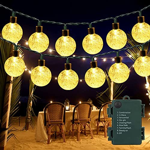 Globe String Lights, 14Ft/30 LED Fairy String Lights Starry, 8 Modes Outdoor Indoor Battery Operated Lights with Timer Christmas Decorations Lights for Patio Garden Bedroom Party Wedding Warm White