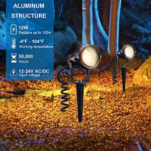 SUNVIE Low Voltage Landscape Lights Kit with Transformer and Timer 12W 12-24V Outdoor LED 3000K Waterproof Landscape Lighting with Wire Connector for Garden Pathway Wall Tree ETL Listed Cord, 10 Pack