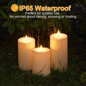 VIODAIM Solar Candles Outdoor Waterproof: Flameless Flickering Pillar LED Candles Set of 3 Dusk to Dawn Rechargeable Sensor Lights 3x4/5/6 Inch White