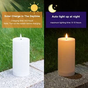 VIODAIM Solar Candles Outdoor Waterproof: Flameless Flickering Pillar LED Candles Set of 3 Dusk to Dawn Rechargeable Sensor Lights 3x4/5/6 Inch White