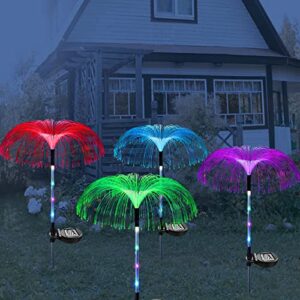 xvz solar garden lights,new upgraded solar jellyfish stake light,7 color changing solar outdoor lights, yard patio pathway decoration(4 pack)