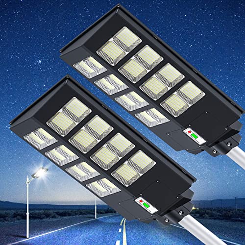 WYWNA 1000W Solar Street Lights Outdoor Waterproof Street Lights Solar Powered 100000LM Dusk to Dawn Remote Control Motion Sensor Solar Parking Lot Lights for Stadium/Garden Yard (2 Packs)