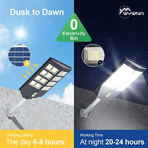 WYWNA 1000W Solar Street Lights Outdoor Waterproof Street Lights Solar Powered 100000LM Dusk to Dawn Remote Control Motion Sensor Solar Parking Lot Lights for Stadium/Garden Yard (2 Packs)