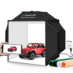 puluz portable photo studio light box, 16″x16″ professional dimmable shooting tent kit soft box with 480pcs leds lights 4 backdrops for jewelry and small product photography props upgrade 16 inch