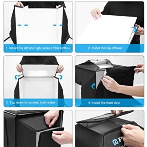 PULUZ Portable Photo Studio Light Box, 16"x16" Professional Dimmable Shooting Tent Kit Soft Box with 480pcs LEDs Lights 4 Backdrops for Jewelry and Small Product Photography Props Upgrade 16 inch