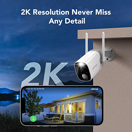 NETVUE Security Camera Wireless Outdoor Combination USB Solar Panel Suit, 2K Color Night Vision AI Motion Detection IP65 Weatherproof Spotlight Siren Alarm Cloud/SD Storage