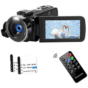 sprandom camcorder video camera 2.7k 42mp with led fill light,18x digital zoom camera recorder 3.0″ lcd screen vlogging camera for youtube with remote controller,2 batteries