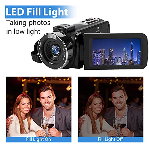 SPRANDOM Camcorder Video Camera 2.7K 42MP with LED Fill Light,18X Digital Zoom Camera Recorder 3.0" LCD Screen Vlogging Camera for YouTube with Remote Controller,2 Batteries