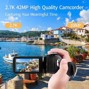 SPRANDOM Camcorder Video Camera 2.7K 42MP with LED Fill Light,18X Digital Zoom Camera Recorder 3.0" LCD Screen Vlogging Camera for YouTube with Remote Controller,2 Batteries