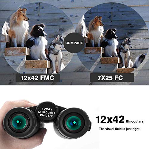 12x42 Binoculars for Adults, Portable and Waterproof Compact Binoculars with Low Light Night Vision, HD Clear High Power Large View Binoculars with Upgraded Phone Adapter for Bird Watching, Hunting