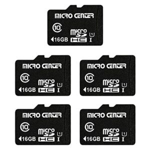 micro center 16gb class 10 micro sdhc flash memory card with adapter for mobile device storage phone, tablet, drone & full hd video recording – 80mb/s uhs-i, c10, u1 (5 pack)