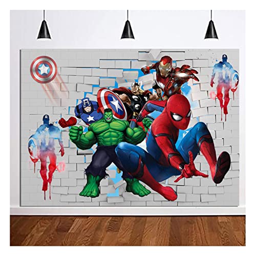Spiderman Theme Backdrop 5x3ft White Brick Wall Photo Super City Spiderman Background for Superhero Spiderman Kids Birthday Party Photography Decoration Banner