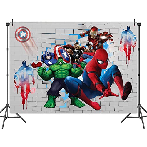 Spiderman Theme Backdrop 5x3ft White Brick Wall Photo Super City Spiderman Background for Superhero Spiderman Kids Birthday Party Photography Decoration Banner