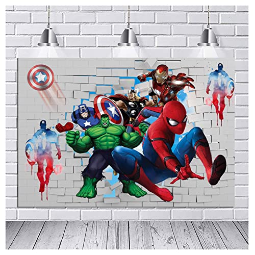 Spiderman Theme Backdrop 5x3ft White Brick Wall Photo Super City Spiderman Background for Superhero Spiderman Kids Birthday Party Photography Decoration Banner