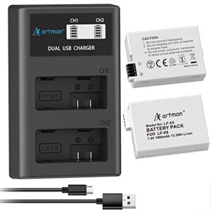 artman upgraded lp-e8 battery and dual lcd charger kit for canon eos rebel t2i, t3i, t4i, t5i, kiss x5, x4,x6,x6i, x7i,550d, 600d, 650d, 700d, lc-e8e cameras &more 2-pack 1800mah (not for t2 t3 t4 t5)