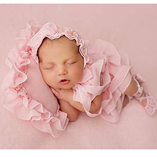 Yuehuam Newborn Photography Prop Girl Outfits Baby Lace Romper Hat Pillow Shoes Set Infant Photoshoot Skirt Clothes