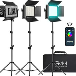 GVM RGB LED Video Light with Bluetooth Control, 880RS 60W Photography Lighting kit Dimmable LED Panel with LCD Screen, 3 Packs Studio Light for YouTube, Streaming, Gaming, 8 Applicable Scenes, CRI97