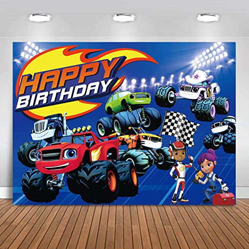 Blaze and The Monster Machines Season Photo Backdrops Monster Machines Photography Background 5x3ft Boys Kids Happy Birthday Party Cake Table Decor Supplies