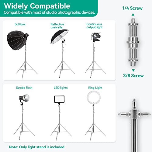 Heavy Duty Light Stand Photography: Stainless Steel - Takerers 9.2ft/110inch Adjustable Tripod stands with Spring Cushioned, 1/4" to 3/8" Universal Screw, Carry Bag for Softbox, Strobe(Max Load: 22lb)