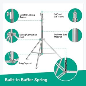 Heavy Duty Light Stand Photography: Stainless Steel - Takerers 9.2ft/110inch Adjustable Tripod stands with Spring Cushioned, 1/4" to 3/8" Universal Screw, Carry Bag for Softbox, Strobe(Max Load: 22lb)