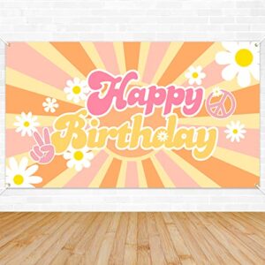 a1diee groovy happy birthday backdrop banner retro hippie boho girl birthday party decorations party supplies daisy flower xtralarge photography background for baby shower photo prop wall decor