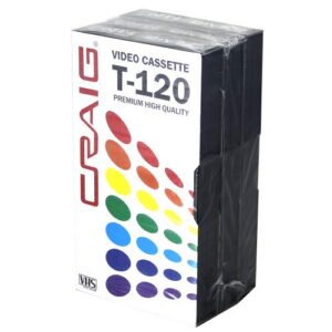 craig cc358 premium blank t-120 vhs video tapes | 3-pack | video casette tapes recordable and reusable | 120-minute recording time | 6-hour total time |