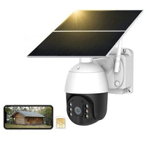 4g lte cellular solar security cameras wireless outdoor battery powered no wifi, ptz video surveillance camera for home security, color night vision, 2 way talk, motion detection, phone app alerts