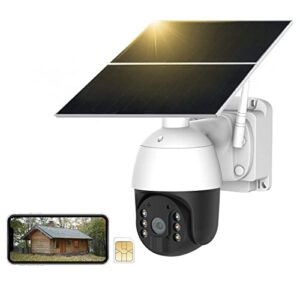 4G LTE Cellular Solar Security Cameras Wireless Outdoor Battery Powered No WiFi, PTZ Video Surveillance Camera for Home Security, Color Night Vision, 2 Way Talk, Motion Detection, Phone App Alerts