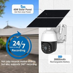 4G LTE Cellular Solar Security Cameras Wireless Outdoor Battery Powered No WiFi, PTZ Video Surveillance Camera for Home Security, Color Night Vision, 2 Way Talk, Motion Detection, Phone App Alerts