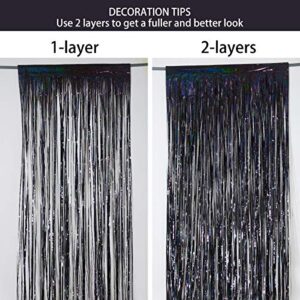 Foil Fringe Curtains Party Decorations - Melsan 3 Pack 3.2 x 8.2 ft Tinsel Curtain Party Photo Backdrop for Birthday Party Baby Shower or Graduation Decorations Black