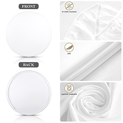 DASHAN White Round Backdrop Cover 7.2x7.2ft Polyester Pure White Birthday Party Photography Background Banquet Press Conference Performance Cake Table Decor for Adult Kids Portrait Photo Studio Props