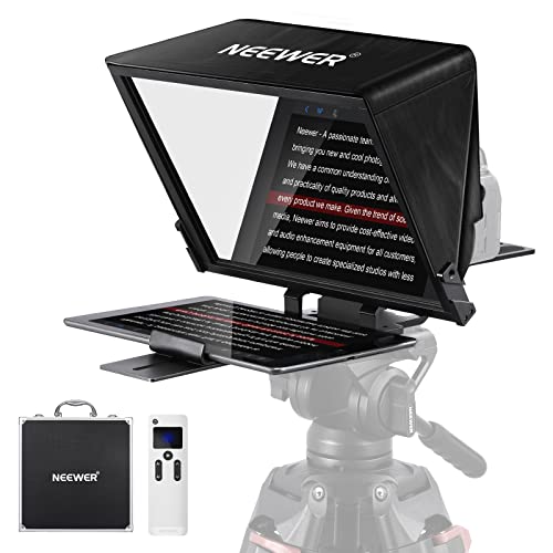 NEEWER Teleprompter X14 PRO with RT-110 Remote & APP Control (Bluetooth Connection via NEEWER Teleprompter App), 14” Portable No Assembly Compatible with iPad Android Tablet Smartphone Camera