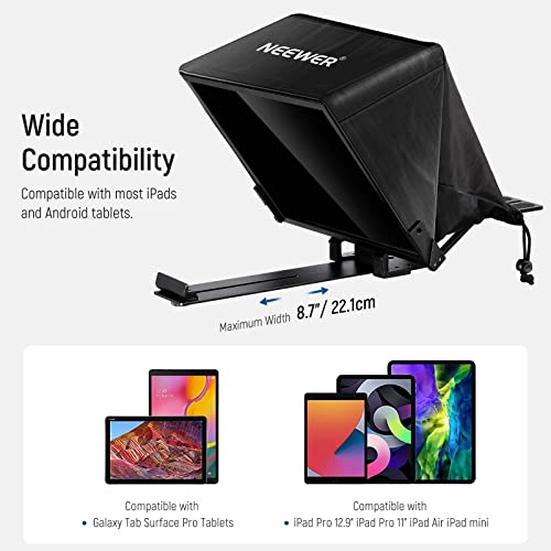 NEEWER Teleprompter X14 PRO with RT-110 Remote & APP Control (Bluetooth Connection via NEEWER Teleprompter App), 14” Portable No Assembly Compatible with iPad Android Tablet Smartphone Camera