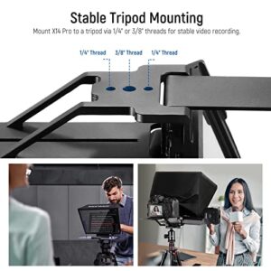 NEEWER Teleprompter X14 PRO with RT-110 Remote & APP Control (Bluetooth Connection via NEEWER Teleprompter App), 14” Portable No Assembly Compatible with iPad Android Tablet Smartphone Camera