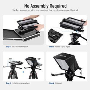 NEEWER Teleprompter X14 PRO with RT-110 Remote & APP Control (Bluetooth Connection via NEEWER Teleprompter App), 14” Portable No Assembly Compatible with iPad Android Tablet Smartphone Camera